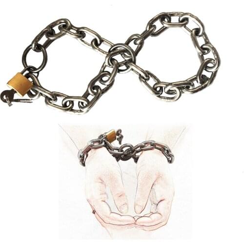 Latest Female Adjustable Stainless Steel Hand Chain Wrist Cuffs Restraint Lock Handcuffs Manacle Adult Bondage BDSM Sex Toy