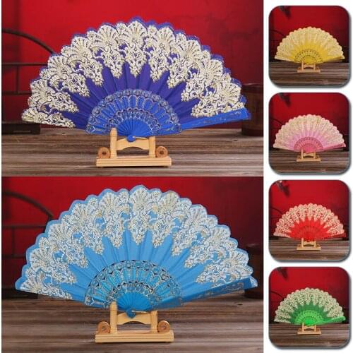 New Chinese Style Folding Fan Dance Wedding Party Lace Silk Folding Hand Held Flower Fan Party Stage Performance Decoration