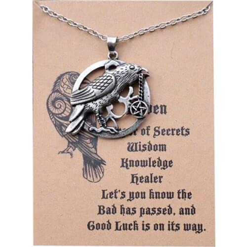 Odins Raven Pentagram Pendant Necklace Viking Amulet Jewelry