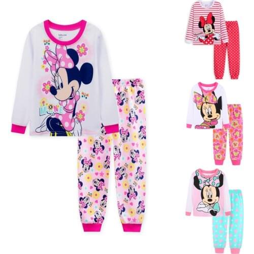 Children Casual Pajamas Clothing Set Girls Minnie Cartoon Sleepwear Suit Sets Kids Long Sleeved+Pant 2Piece Cotton Pajamas Sets