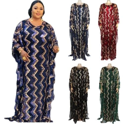 New African Dresses for Women Oversize Dashiki Full Sequines Moroccan Clothes Abaya Dubai Muslim Dress Africa Boubou Robe Gown