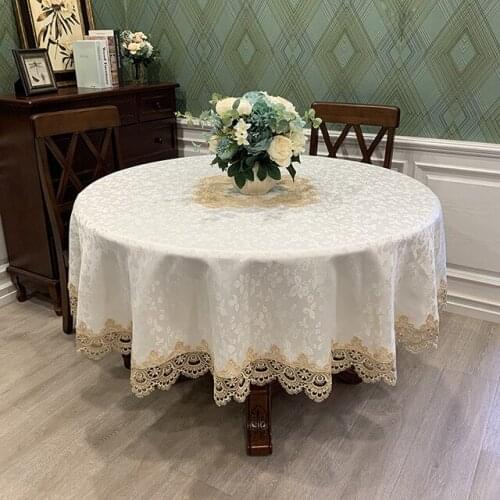 Polyester Floral Fabric Satin Table Mat Lace Modern Dust Cover European Round Tablecloth Table Dining Table Cover Embroidered