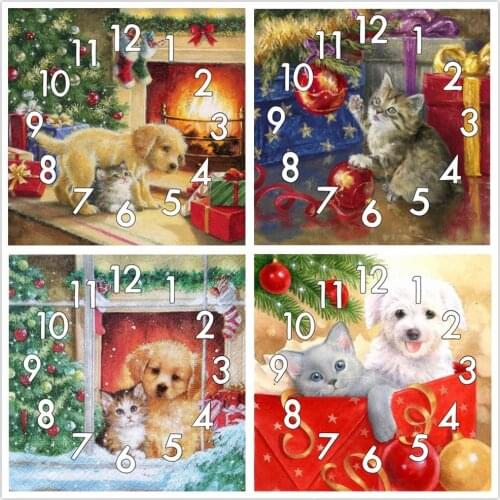 Full Diamond Painting Cross Stitch With Clock Mechanism Mosaic 5D Diy Square Round Diamondpainting 3d Embroidery Christmas Gift