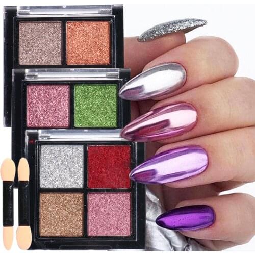 1 Set Mirror Laser Nail Glitter Powders Solid Holographic Chrome Pigment Dust Metallic Nail Art Decoration With Brush GL1933