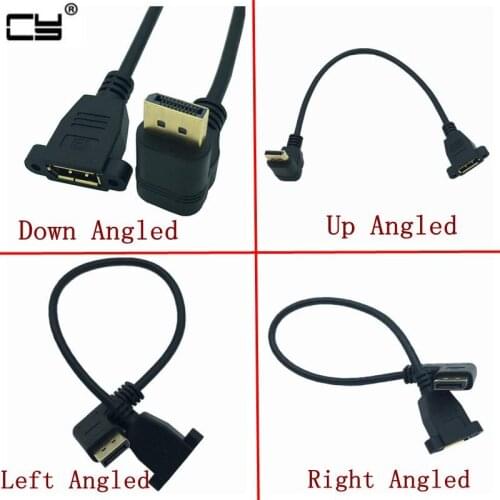 Gold DisplayPort DP90 Degree Angle Male Up & Down Left Right to Female Socket Panel Mount Extension 30cm cable Display Port