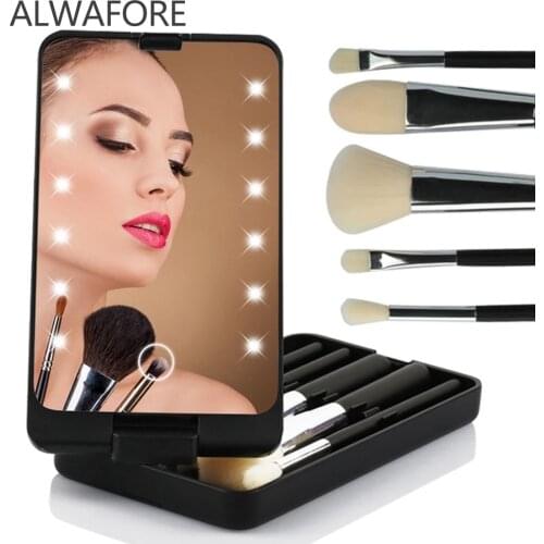 Portable Mini LED Makeup Mirror with 12 Lights Touch Screen Cosmetics Brushes Storage Box Folding Adjustable Vanity Mirror