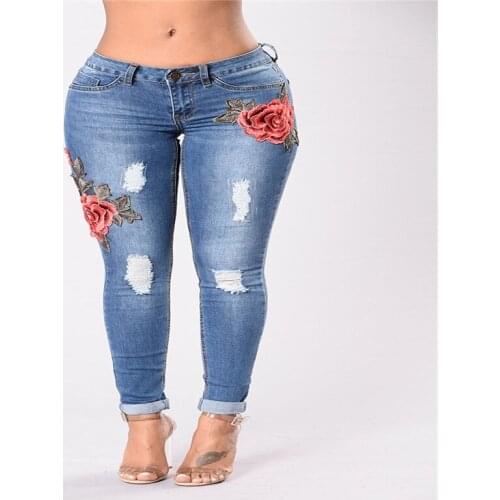 Supply AliExpress Hand-Embroidered Jeans Sexy Leg Stretch Jeans Ladies Trousers South American Model In 2021