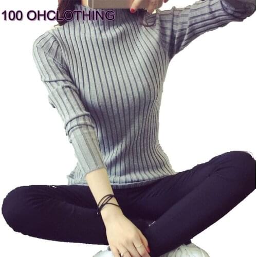 OHCLOTHING 2017 Free Shipping Women Stretch Knit Undershirt Turtleneck Solid Sweater Knitted Wear Knitting Slim Pullover