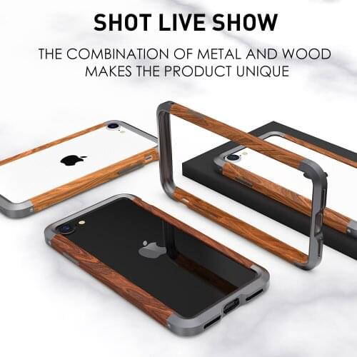 For Apple iPhone SE 2020 8 7 Luxury Aluminum Metal Hybrid Real Wood Wooden Holz Bumper Case Slim Cover Coques Etuis