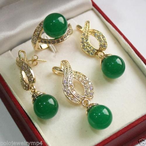 Prett Lovely Womens Wedding charm Jew.656 Jewelry Green gem Pendant Necklace Earrings Ring set + chain new-jewelry