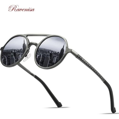 RAVENISA Luxury Round Alumium Sunglasses For Men Women 2020 Classic Polarized Spring Sun Glasses Brown Goggle