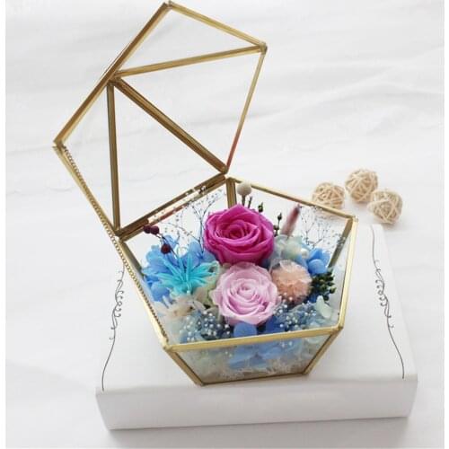 LUDA Glass Wedding Ring Jewelry Storage Box Wedding Jewelry Case Immortal Flower Glass Cover Creative Home Decoration