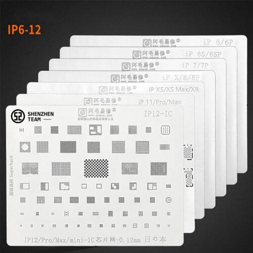 AMAOE Stencil For iPhone 6 6P 6S 6SP 7 7P 8 8P X XS XR XSMAX 11 Pro Max 12 IC Reballing Stencil Sets IC Chips Tin Planting Net