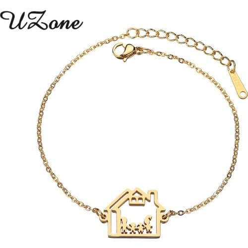 UZone 2018 Trendy Love Family Stainless Steel Charm Bracelet Women Chain Bangle Drop shipping