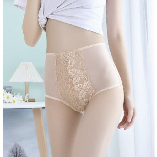 Womens high-waist abdomen lace panties womens cotton crotch seamless thin summer large size abdomen and hips womens briefs