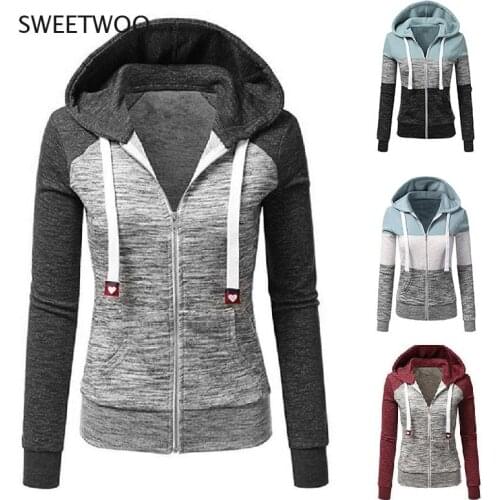 Women Casual Patchwork Drawstring Hoodies Autumn Winter Zipper Pocket Long Sleeve Sport Sweatshirts Female Harajuku Plus Coat