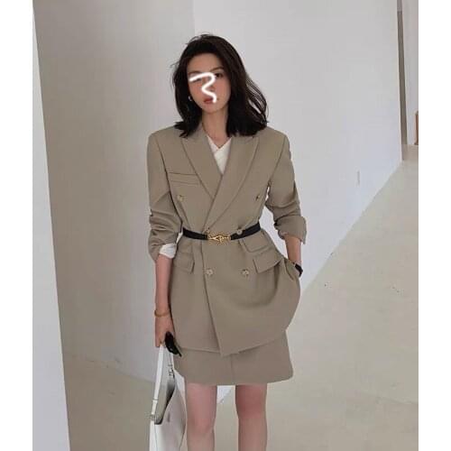 Womens Elegant Suits Set Spring Autumn Chic Office Lady Blazer Jacket + Mini Skirt High Street Suit Outwear Skirt Two Pieces
