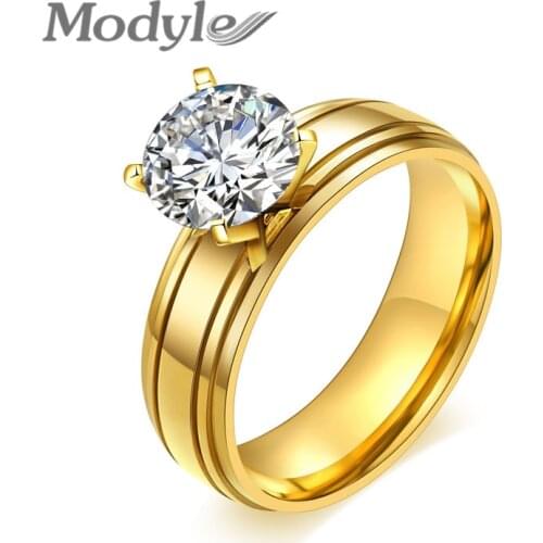 Modyle Fashion Zirconia Wedding Engagement Rings For Women Gold-Color Stainless Steel Female Ring Bijoux Wholesale
