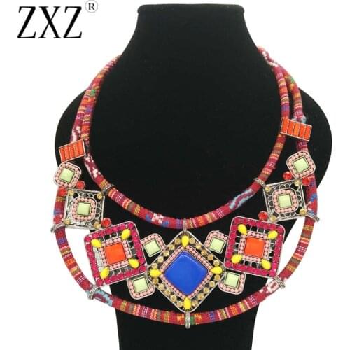 ZXZ Fashion Women Bohemia Pendant Necklace Vintage Big Statement Multicolor Choker Collar Necklace Tribal Ethnic Boho Bijoux