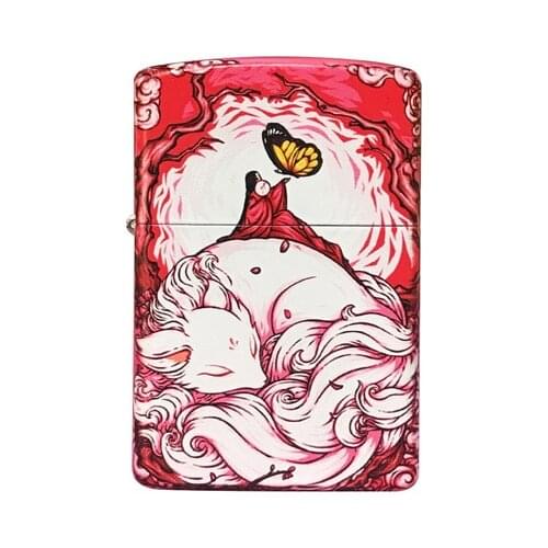 Zorro Pure Copper Color Printing Chinese Tide Style Creative Genuine Products Pink Fox Kerosene Lighters