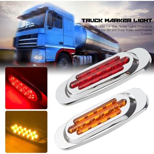 1 Pair 16 LEDs Car Side Marker Lights Clearance Lamp for 12V 24V Automobiles Truck Trailer Red Yellow White