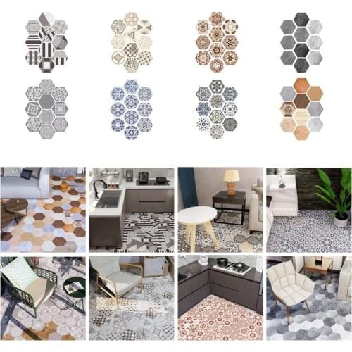 10pcs/set PVC Floor Wallpaper Sticker Waterproof Oilproof Self-Adhesive hexagon Floor Stickers for Kitchen Bathroom Decor 7.9"x9