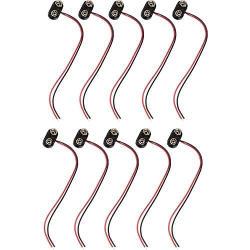 10pcs T-type Snap on 9V Block Battery Clip Buckle Connector w/ 15cm Cable Lead