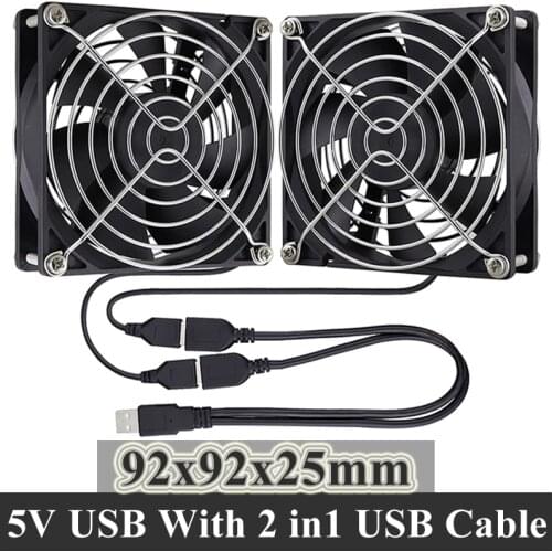 Gdstime Dual 9cm fan DC 5V USB 92mm PC Desktop Computer Case Cooling Axial Fan 92x92x25mm with 2 in 1 USB Cable