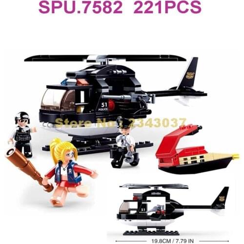 Sluban 0651 221pcs Police Military Swat Helicopter Boat Building Blocks Toy