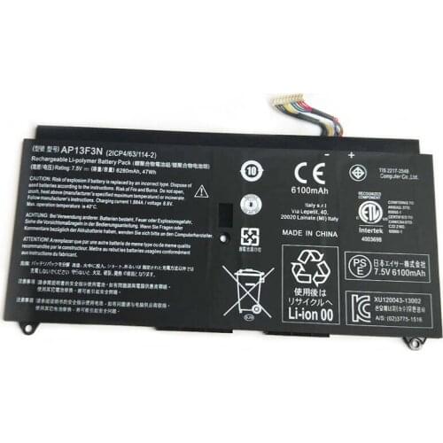 AP13F3N 6280mAh Laptop Battery For Aspire S7-392 S7-392-9890 S7-391-6822 Ultrabook AP13F3N 2ICP4/63/114-2 7.5V 47WH