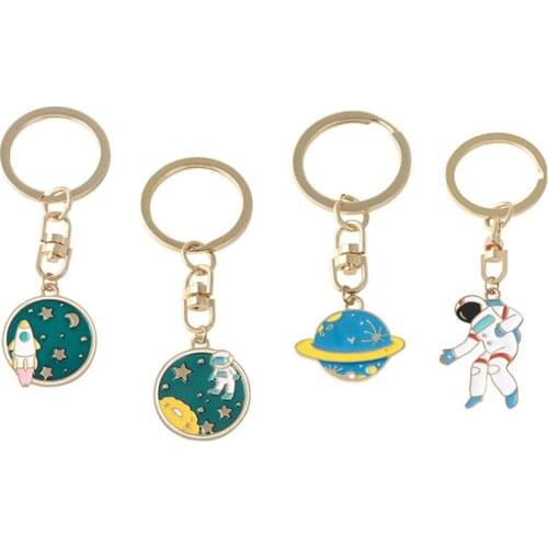 Childlike Space Travel Pendant Keychain Cartoon Astronaut Rocket Planet Chains Cute Universe Keyring Jewelry gift Kids