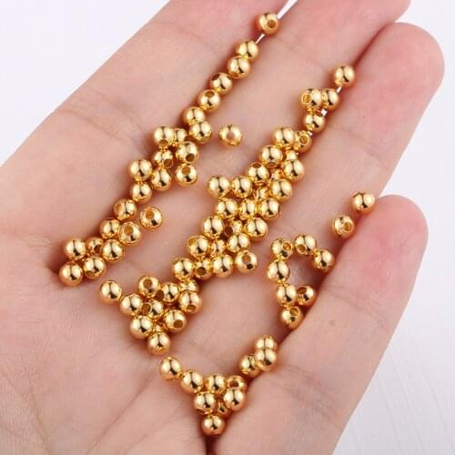 200pcs Sunshine Gold Color Round Ball Copper Loose Spacer Beads for Jewelry Making Bracelet Earrings DIY Craft Findings 3/4mm