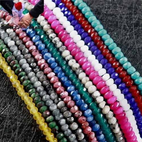 OMH Z42 3X4mm Faceted Polished By Hand Color Natural Stone Jewelry DIY Making Bracelet Necklace Round Jade Loose Spacer Beads