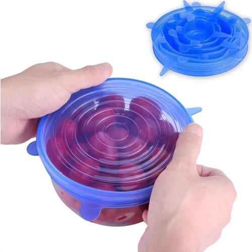 6pcs/set Silicone Lids Durable Reusable Food Save Cover Heat Resisting Fits All Sizes and Shapes of Containers Kitchen gadgets