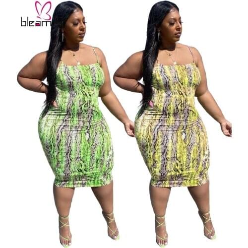 Summer Sexy Snake Printed Bodycon Skinny Spaghetti Strap Dress Ladies Vintage Retro Dresses Robe Femme Vestido Plus Size 4XL