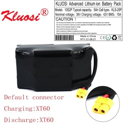 KLUOSI 10S2P 36V 5Ah 42V 18650 Lithium Battery Pack for Balance Twist Car Capacity Wheelbarrow Balancing Scooter with 15A BMS