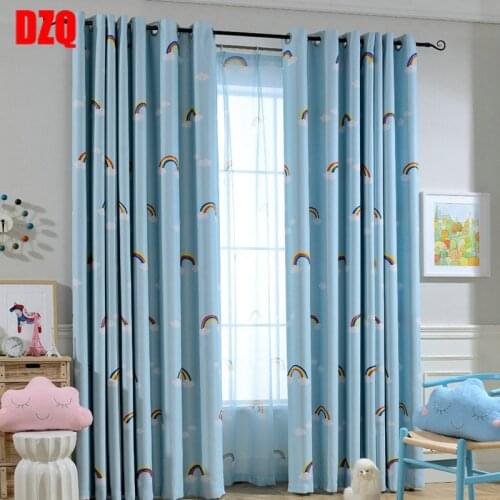 Cartoon Rainbow Clouds Embroidered fabric Children Curtains for Kids Bedroom Window Treatments Kitchen Curtains for Living Room