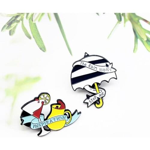 Cartoon Wavy Side Parasol Can Keep Out The Rain Red Wine Gathering Old Friends Creative Letter Ribbon Combination Brooch Jewelry