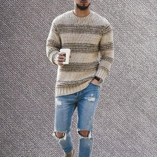 Mens Sweater Autumn Winter Knit Top Stripe Casual Sweater Men Clothing