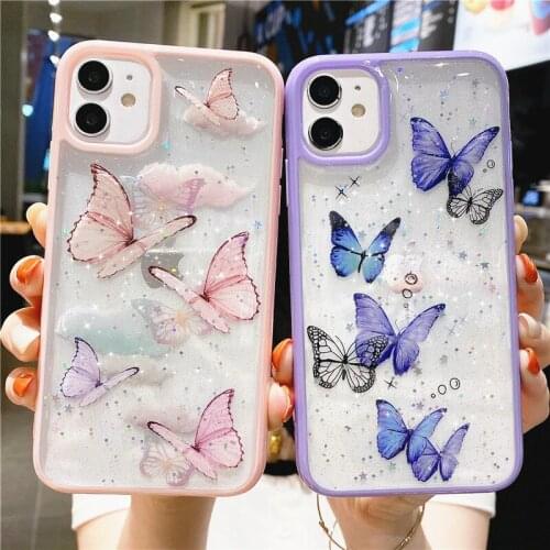Fashion Clear Glitter Butterfly Soft Phone Case For iPhone 12 Mini 11 Pro Max XS Max XR X 6s 7 8 Plus SE Cute Shell Shockproof