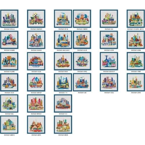 Color city cross stitch package flower aida 18ct 14ct 11ct black cloth people kit embroidery DIY handmade needlework