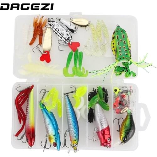 DAGEZI Fishing Lure Set Mix Minnow Popper Spoon Jig Head Hooks 3 Kind of Fishing bait Kit With Box Artificial Bait