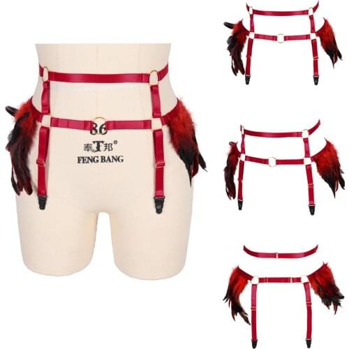 Fetish Feather Underwear Women Waist Belt Female Punk Buttocks Pole Dance Gothic Clothes Sensual Lingerie Erotic Accessories