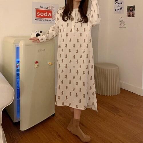 Bear nightgowns kawaii homewear split long sleeve spring autumn sleepwear christmas bear home clothes girls loungewear Y790