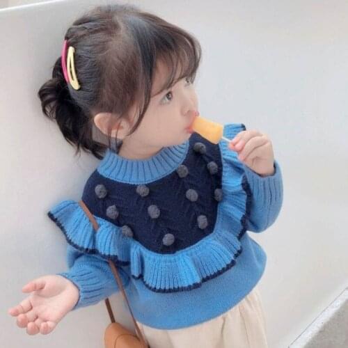 2021 Kids Baby New Knitted Sweater Girls Long Sleeve Ruffles Pullover Sweaters Autumn Winter 1-8 Years Old Clothing Tops