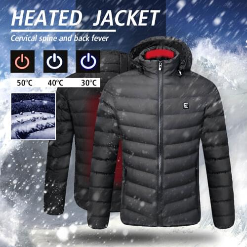 NEW Waterproof Heated Jackets Down Mens Outdoor Coat USB Electric Heating Hooded Jackets Warm Winter Windproof Thermal Coat