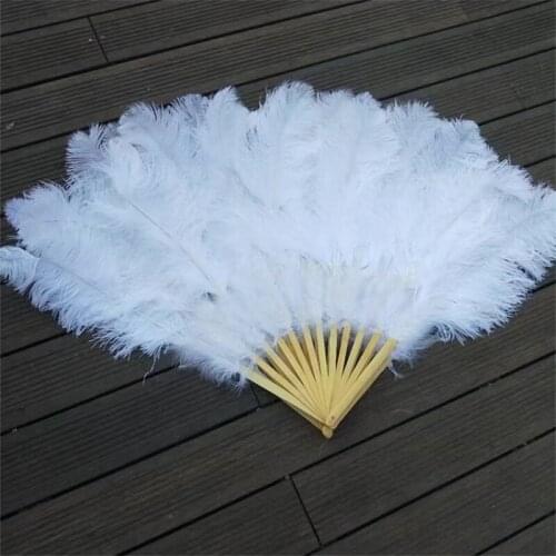 Wholesale 1pcs/lot Natural Dyed White Ostrich Feather Fan For Carnival Party Plumas Craft Dance Performance Feather Fan 13 Bars