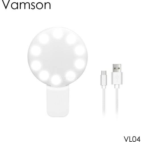 Vamson Selfie Clip Light for iPhone 11 USB Rechargeable Dimmable Clip Ring Lights Fill Lighting Portable for Huawei Laptop VL04