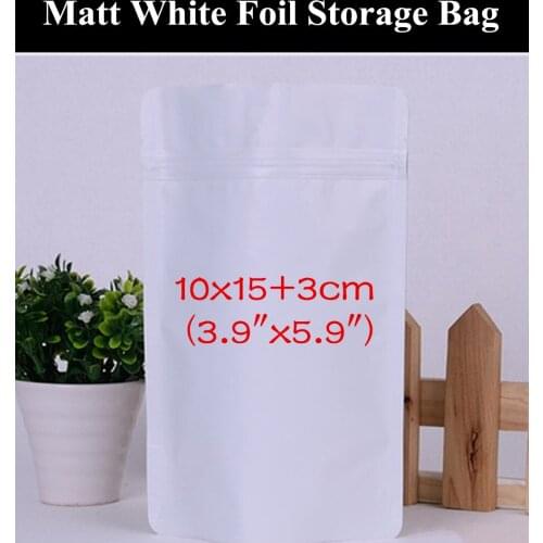 50pcs 10x15+3cm (3.9"x5.9") 280micron Matte White Aluminum Foil Ziplock Bag Resealable Moisture-proof White Packaging Bag