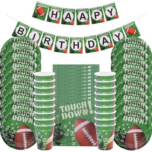 Rugby Theme Party Decor Happy Birthday Tableware Paper Plate Napkin Cup American Football Balloon Boy Favor Sport Event Supplies